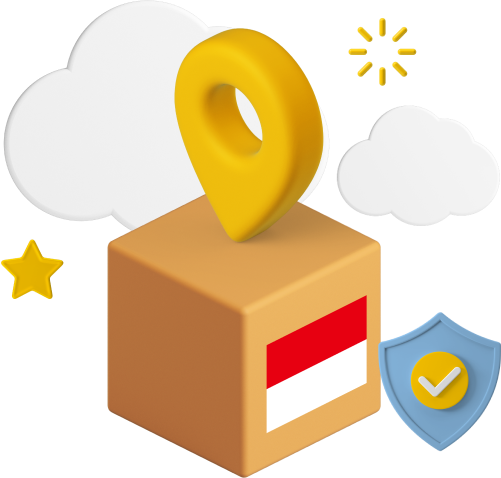Box with Indonesia flag on surrounded by animated icons