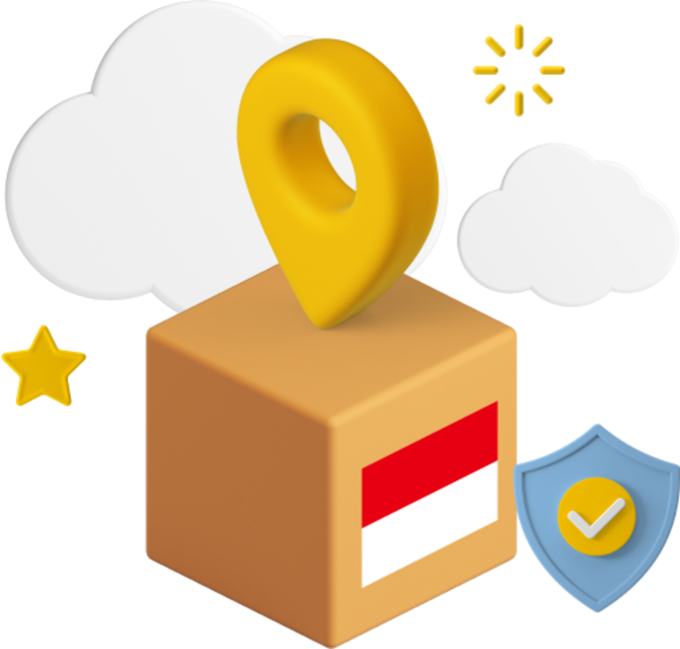 Box with Indonesia flag on surrounded by animated icons
