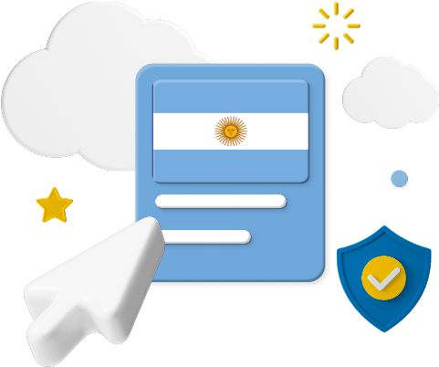 Argentina flag with certification badge graphic.