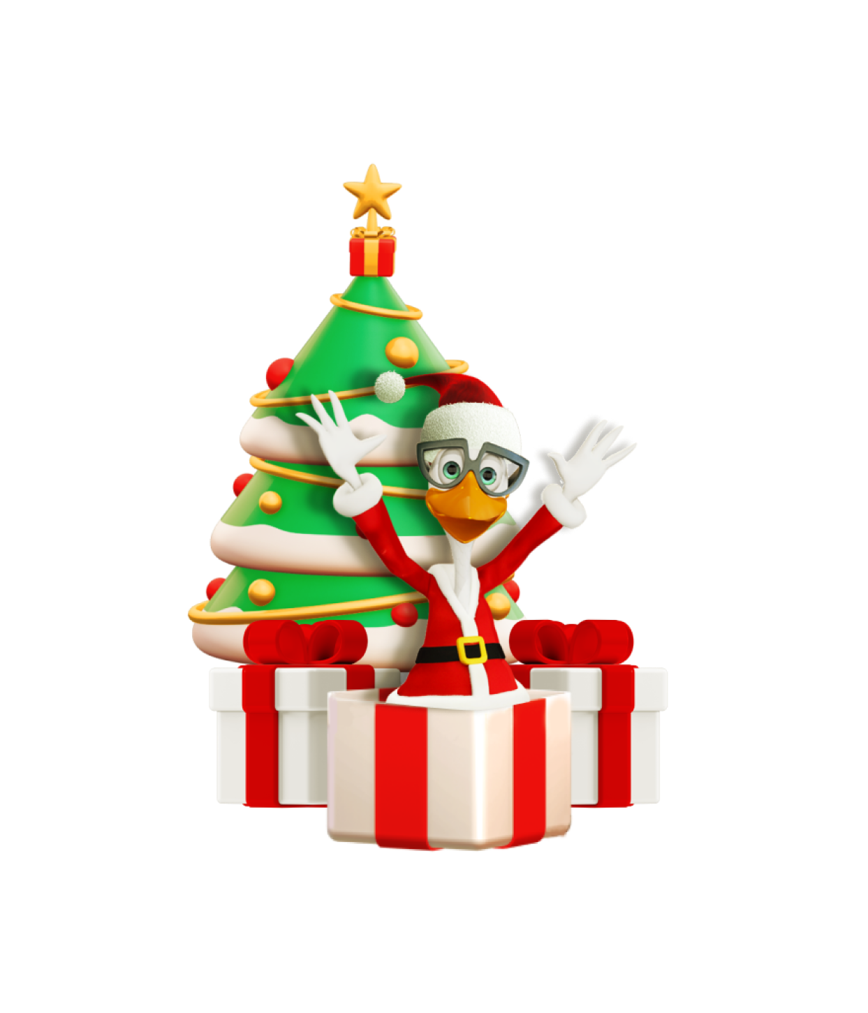 Sven with Christmas gifts and tree