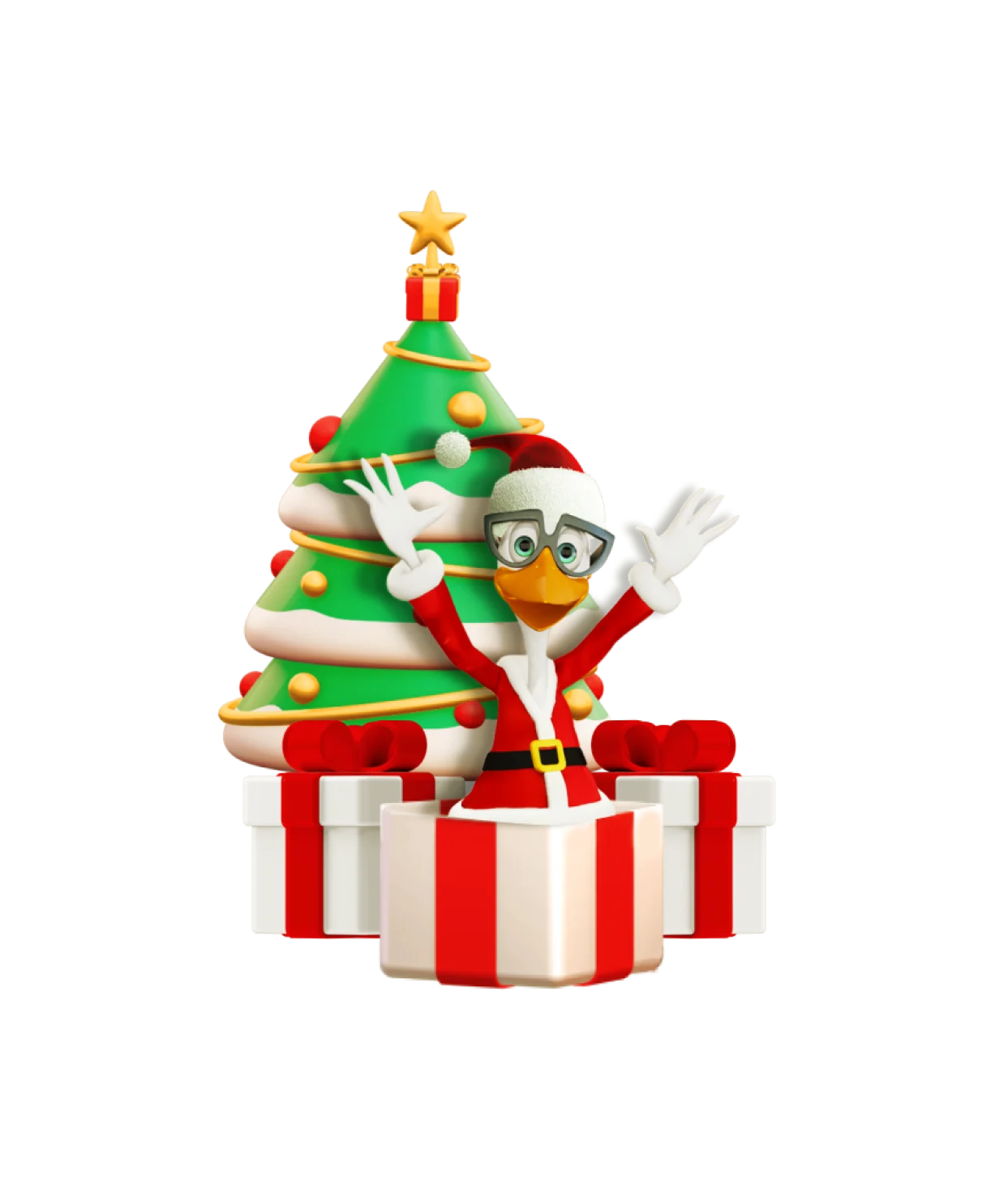 Sven with Christmas gifts and tree