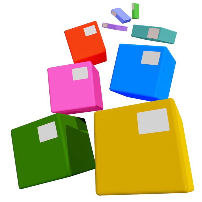 Animated boxes of all different colours and sizes