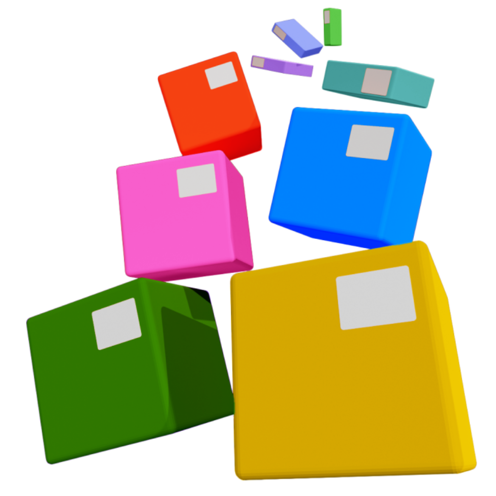 Animated boxes of all different colours and sizes