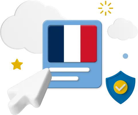 French flag with cursor and icons