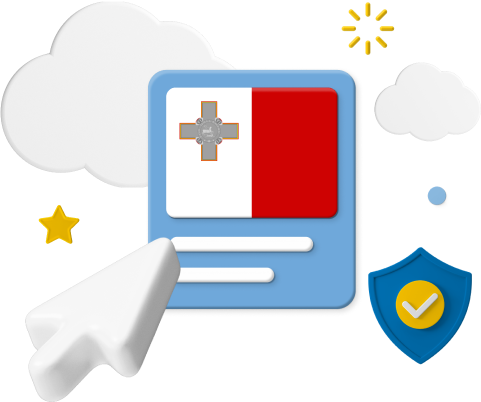 Graphic of Malta flag and icons