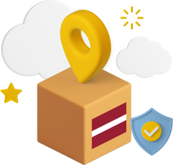 Box with Latvian flag on