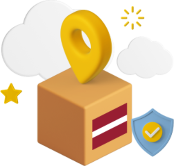 Box with Latvian flag on