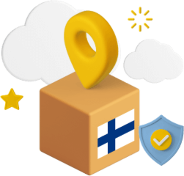 Box with Finnish flag on