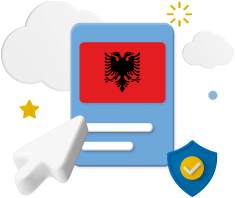 Albanian flag with pointer and shield icon