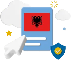 Albanian flag with pointer and shield icon
