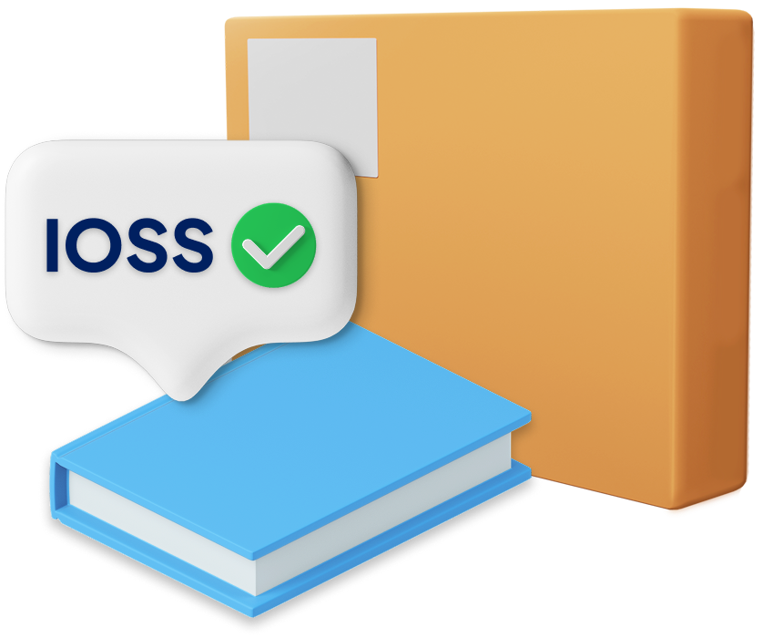 Photo Camera next to parcel box with IOSS label.