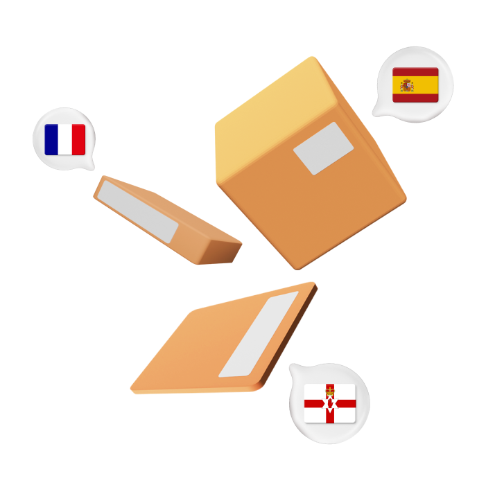 Graphic of parcel boxed with EU country flags labelled