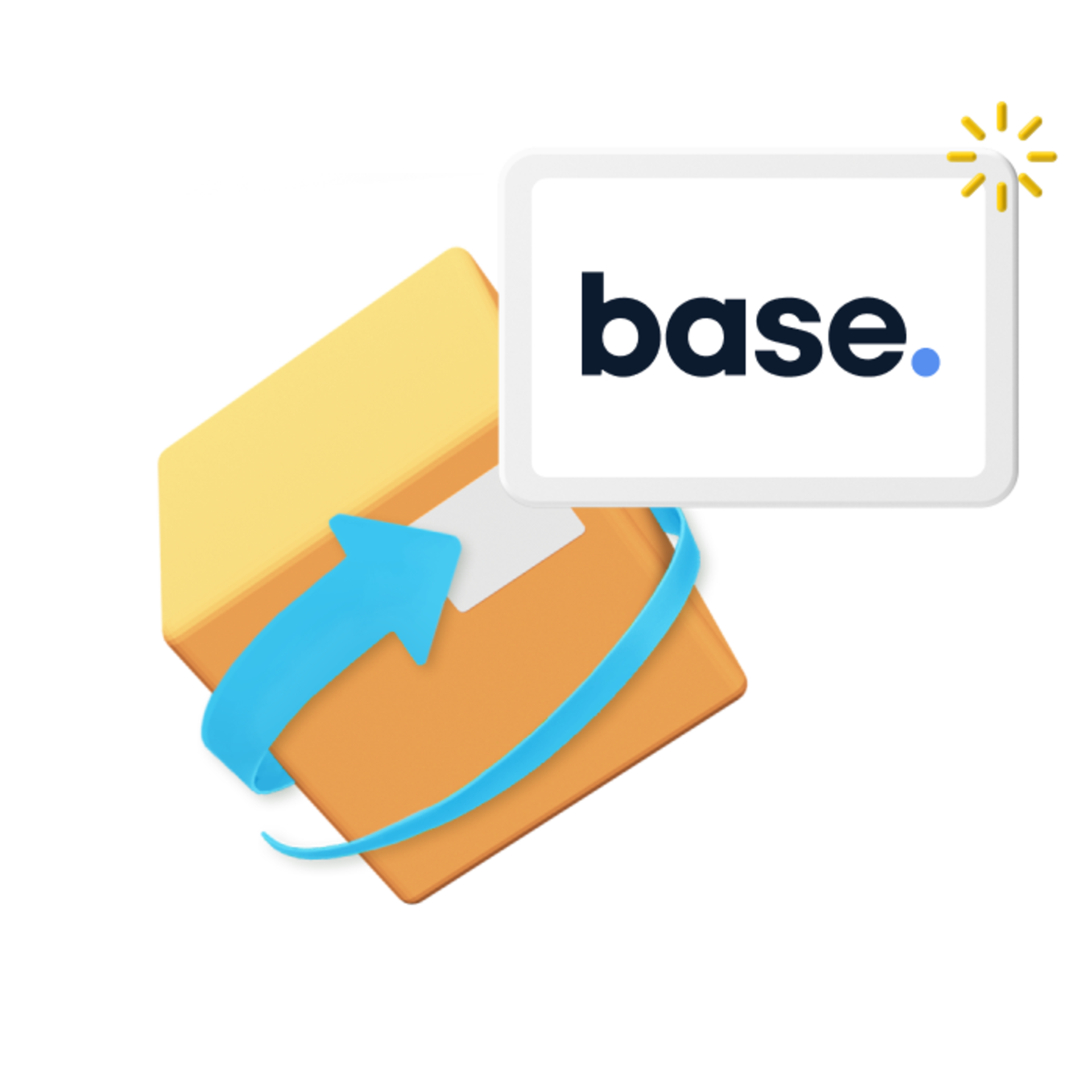 Animated cardboard box with Base.com logo