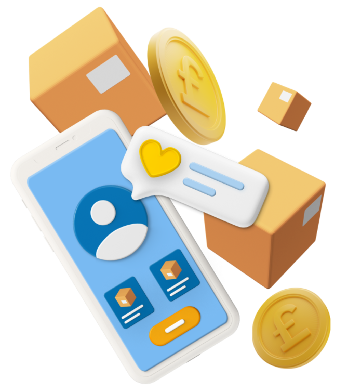 Animated phone with boxes and coins