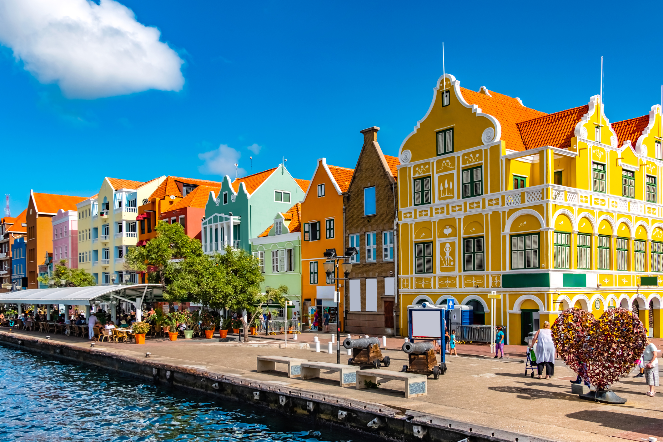 Colourful houses by the sea in Curacao