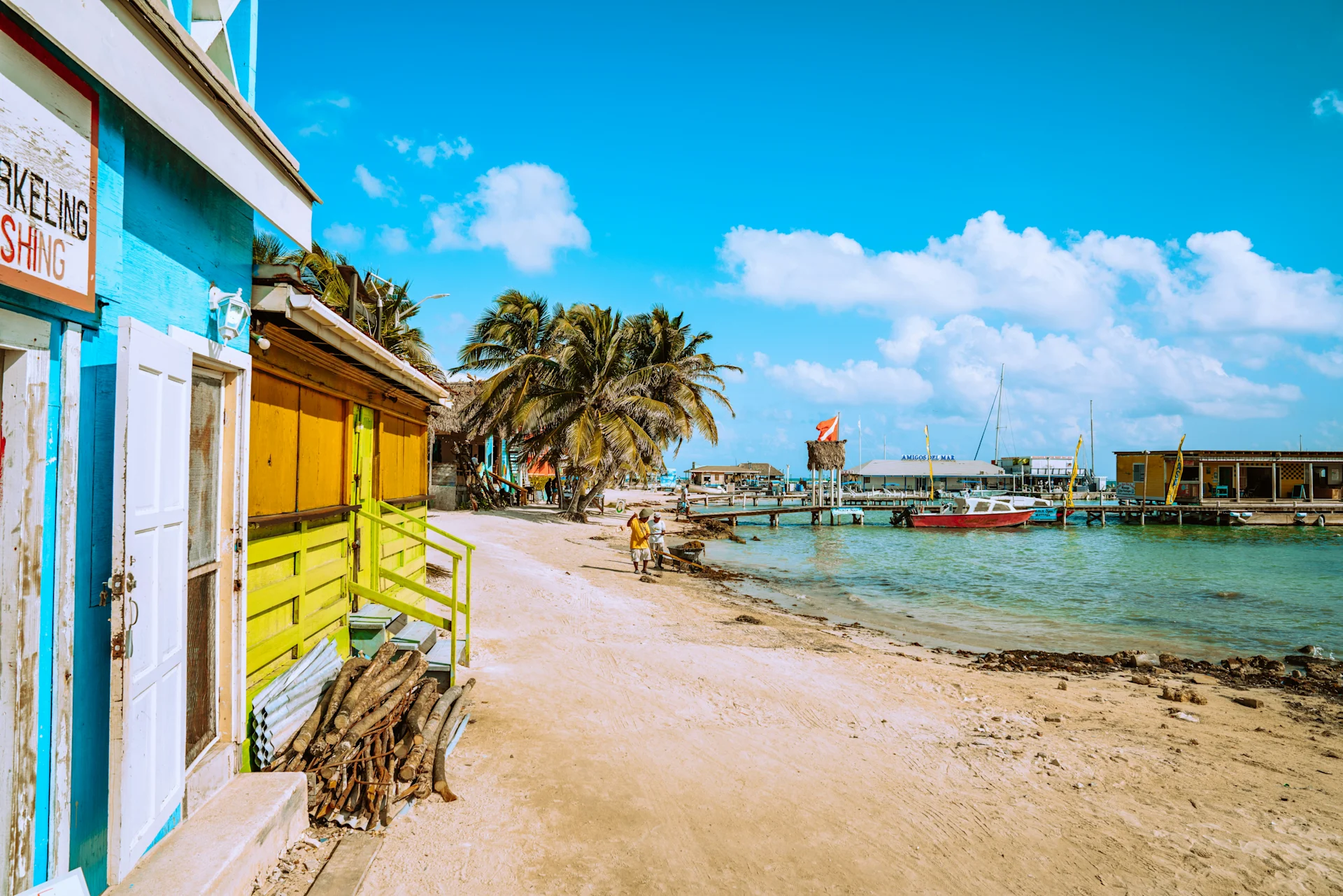 View of the beach from 'Scuba Steve' dive shop on Ambergris Caye.