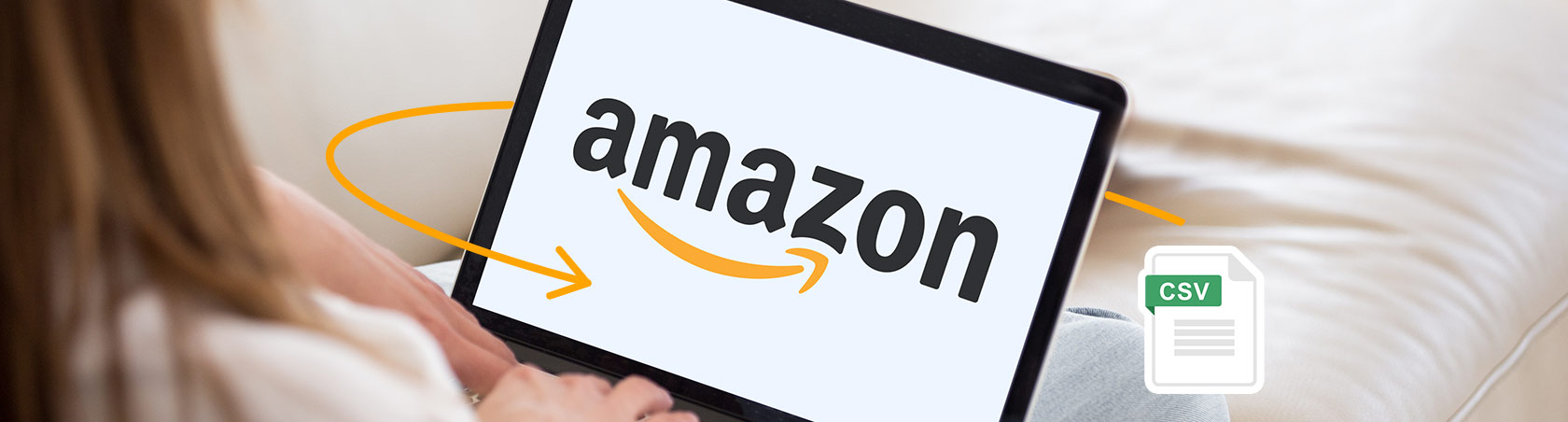 Woman with iPad with amazon logo