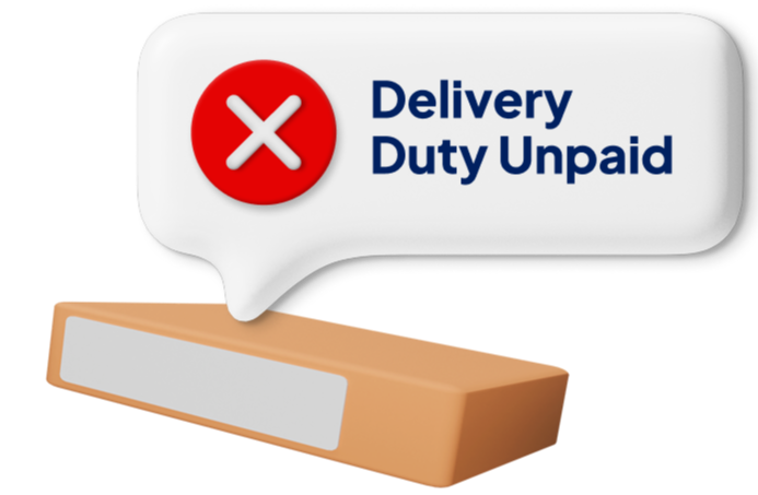 Box graphic with Delivery Duties Unpaid label attached