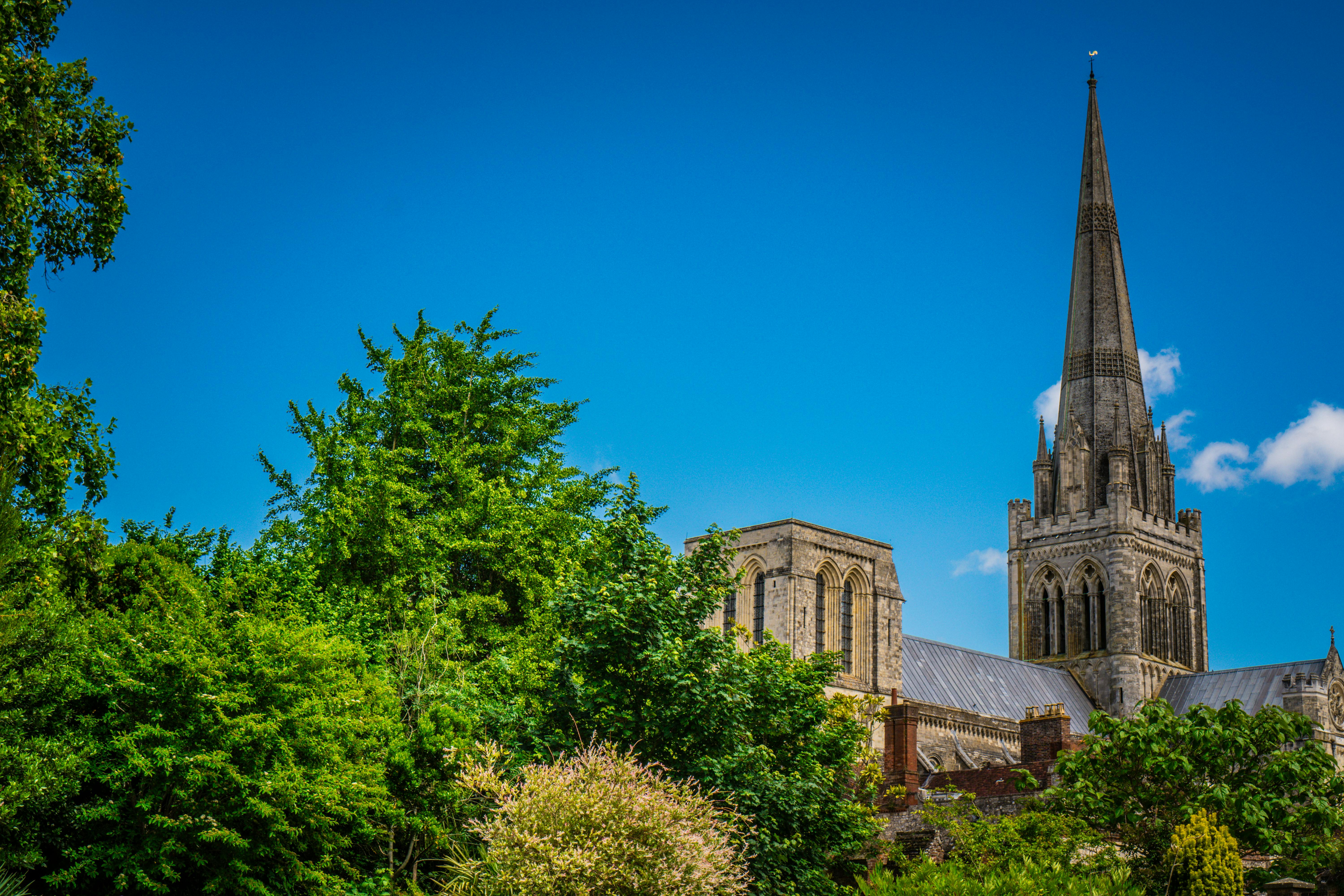 Chichester Cathedral and bright blue sky