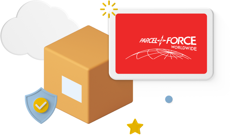 Animated box with Parcelforce logo and icons