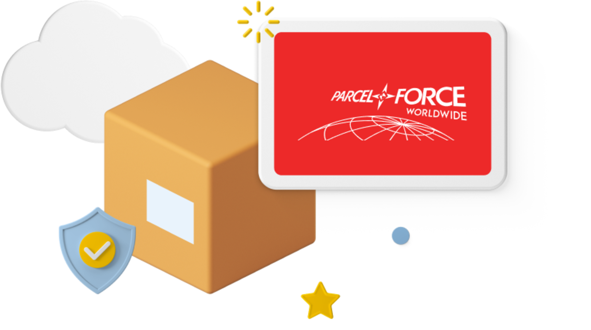 Animated box with Parcelforce logo and icons