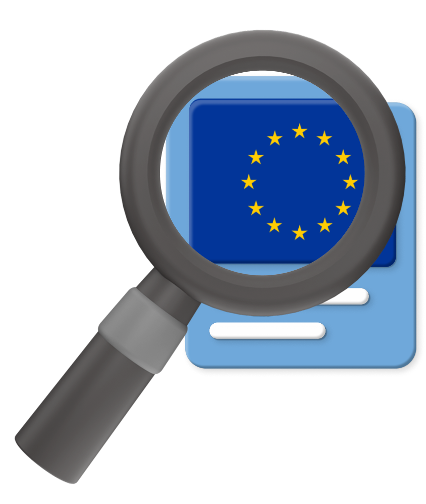 Graphic of magnifying glass zooming on EU flag