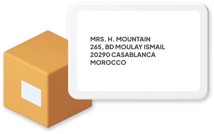 Box with example of Moroccan address