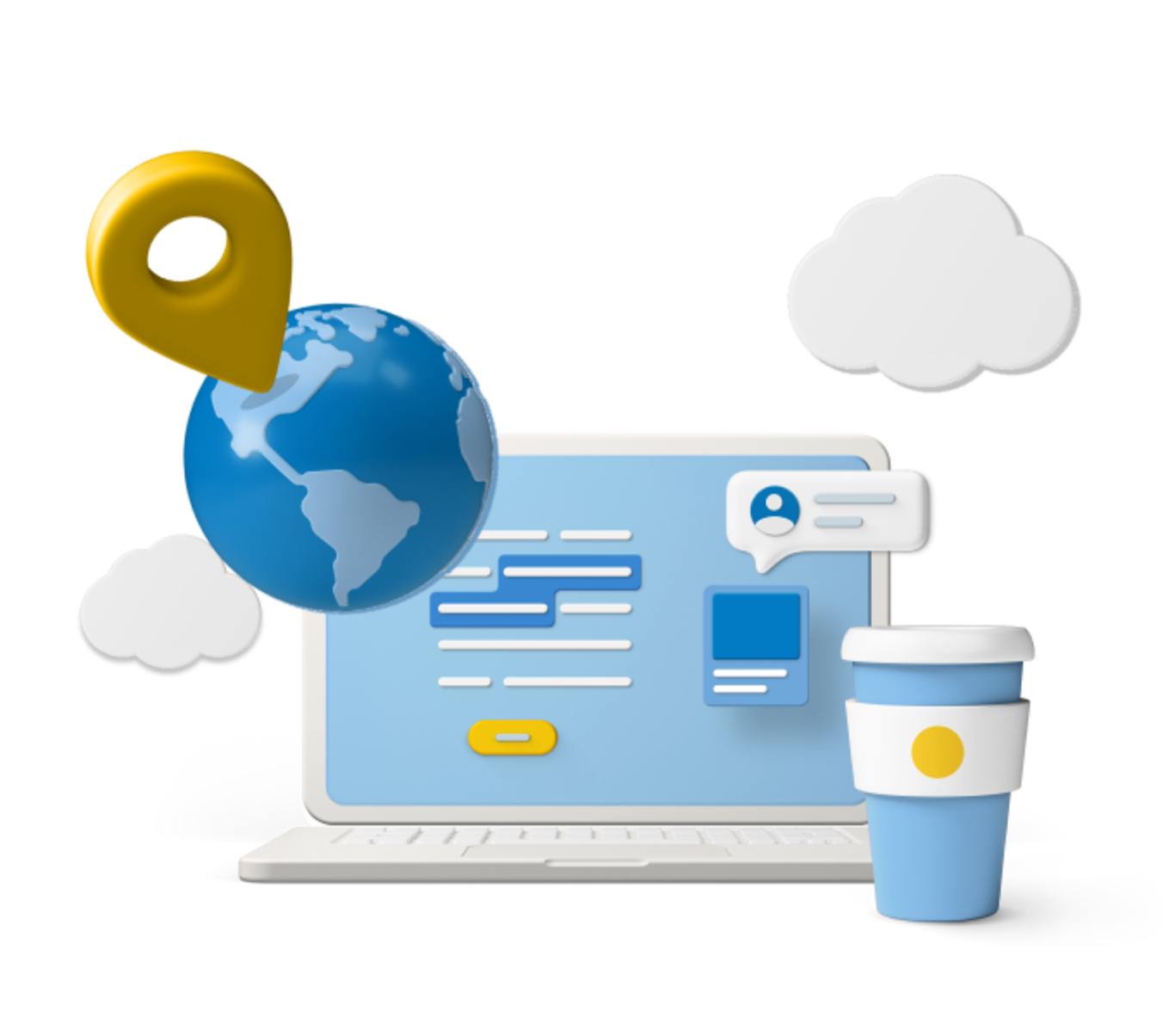 Animated laptop screen with globe and locations icon