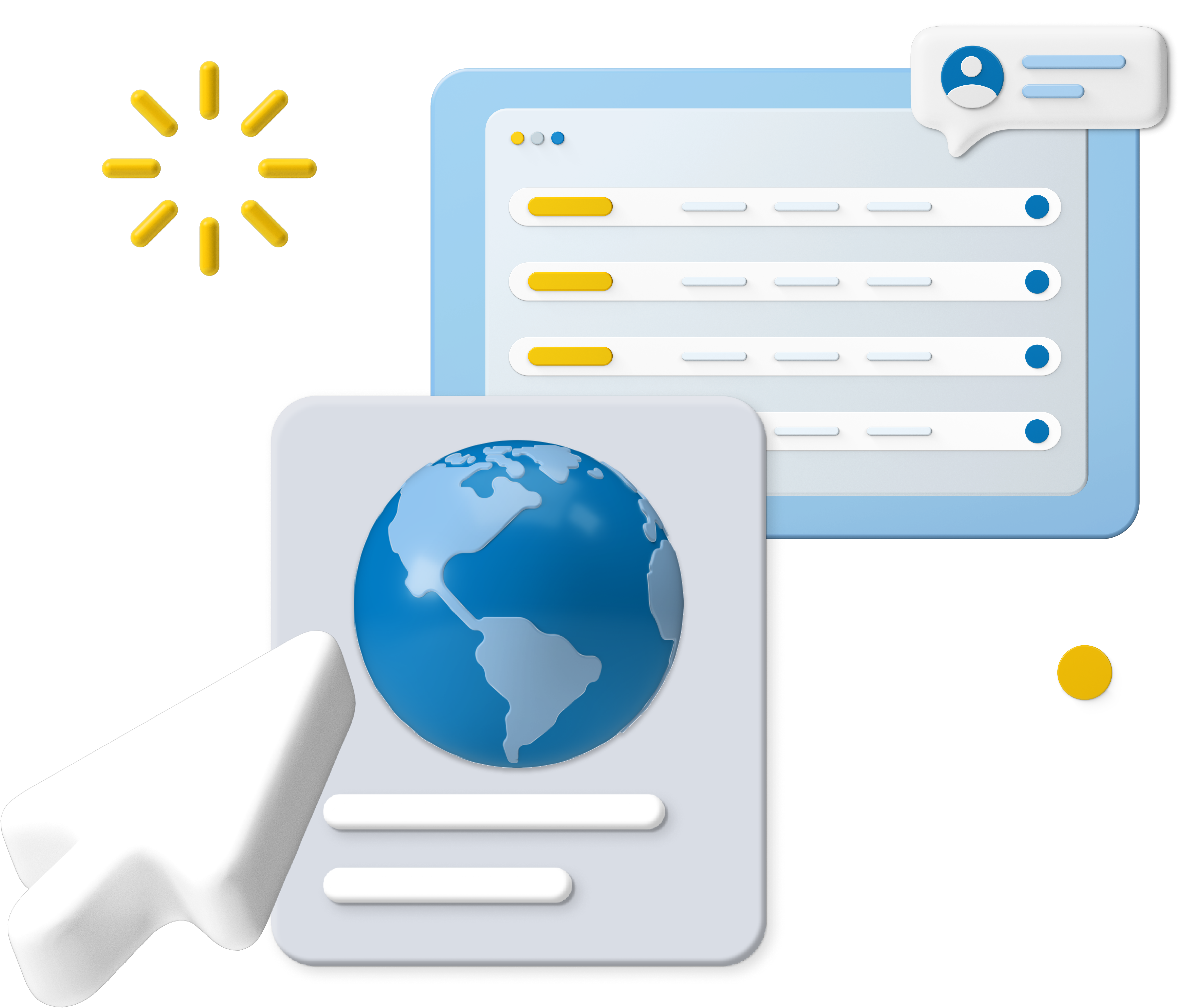 Animated globe and tablet screen with large cursor icon