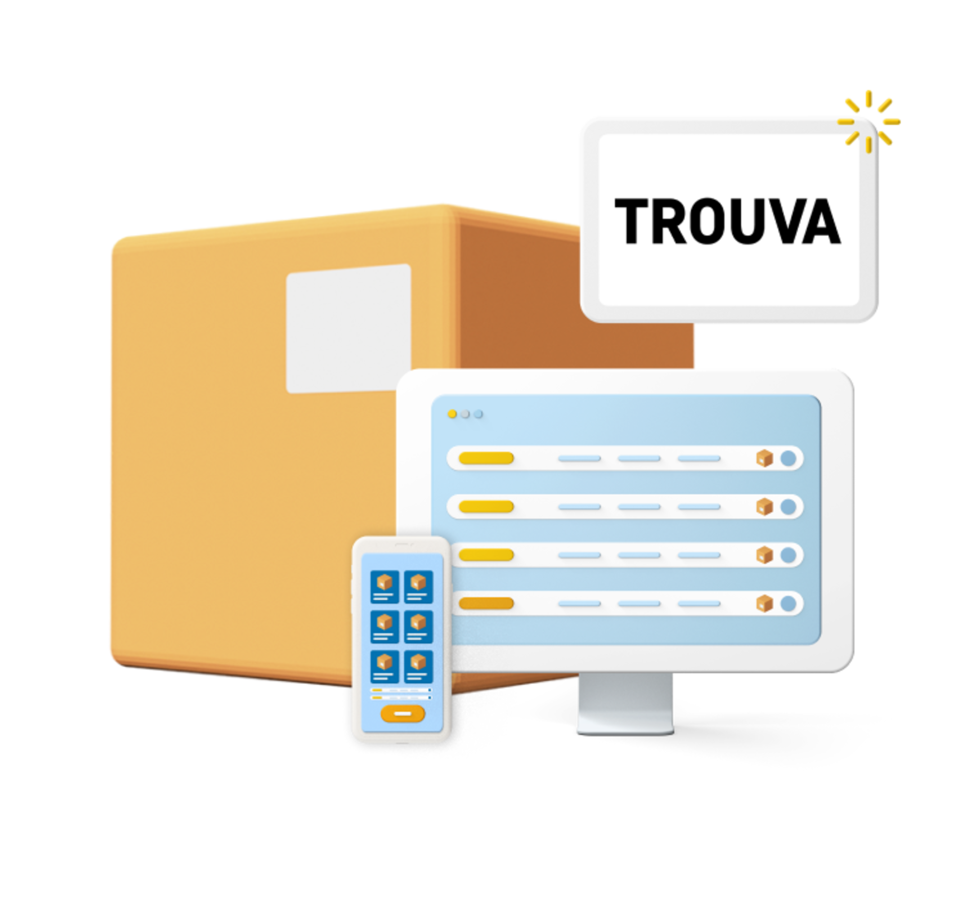 Trouva Logo on parcel and laptop graphic