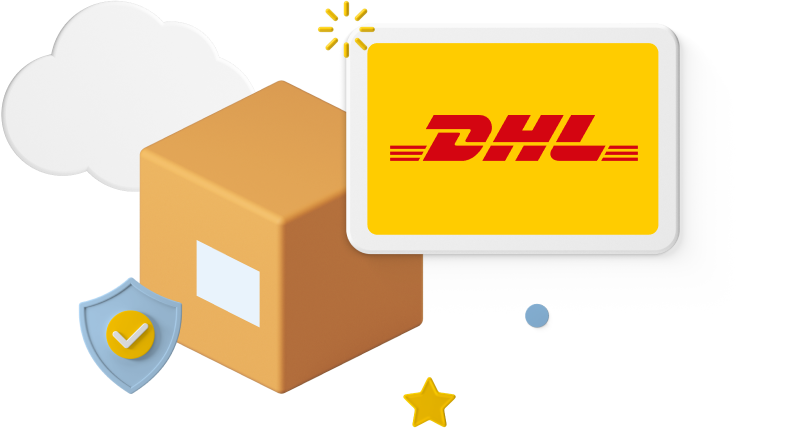 Box with DHL logo on top right