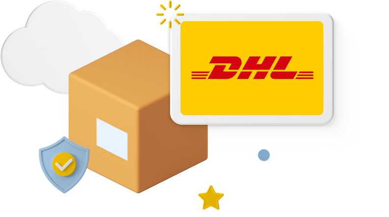 Box with DHL logo on top right