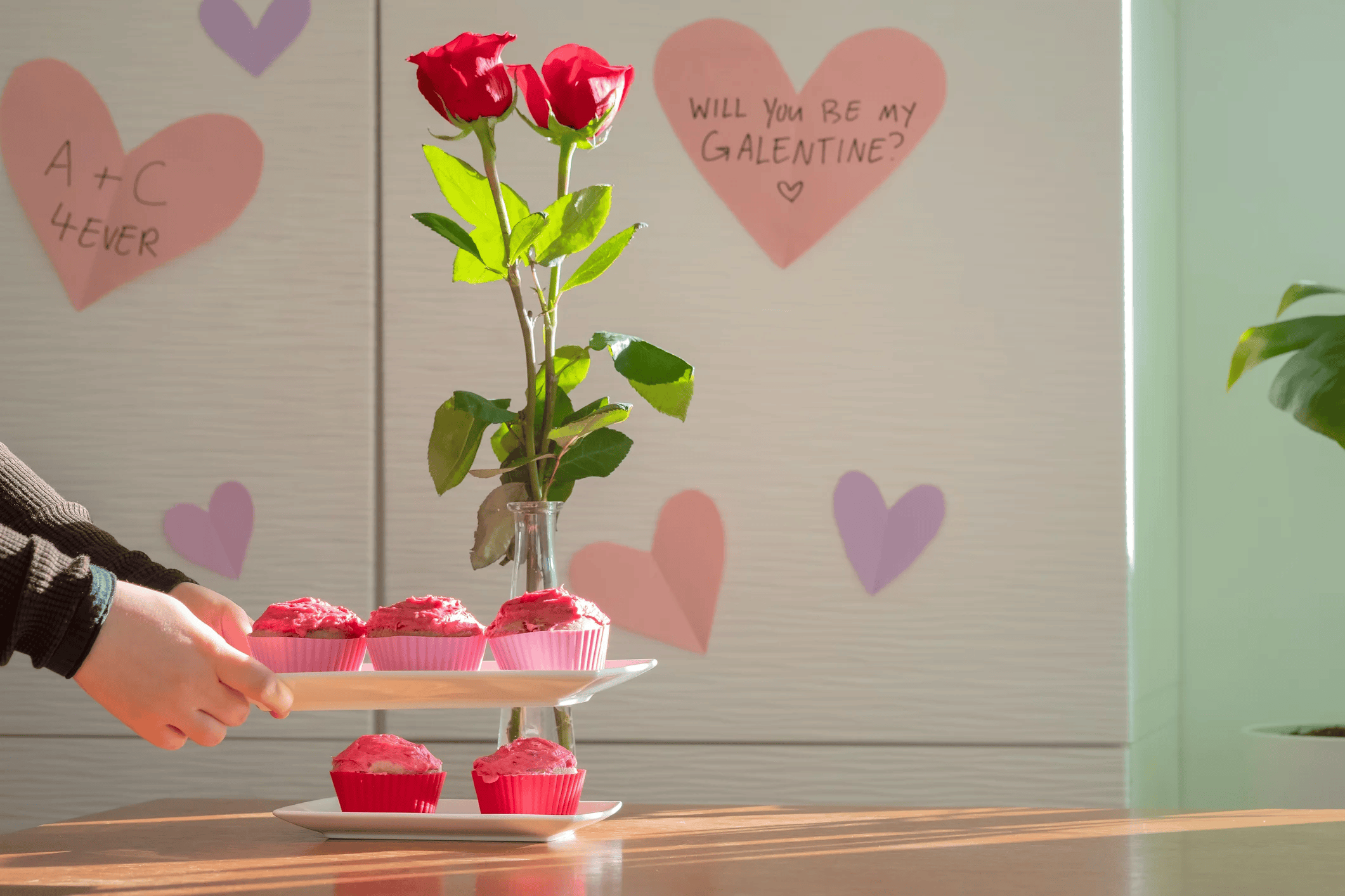 Galentines flowers and cupcakes