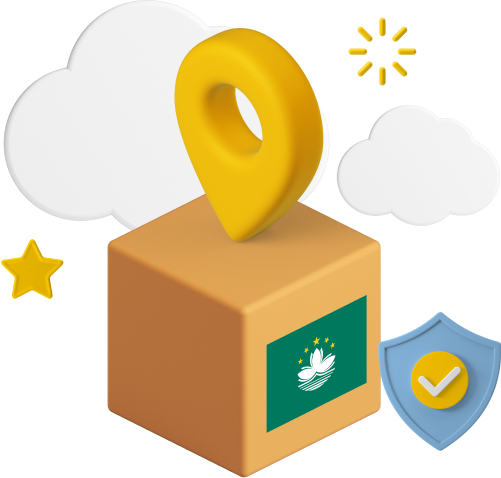 Macau flag on packing box graphic.