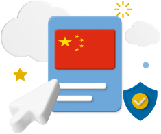 China flag with pointer and shield icon