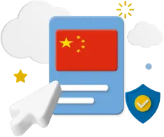 China flag with pointer and shield icon