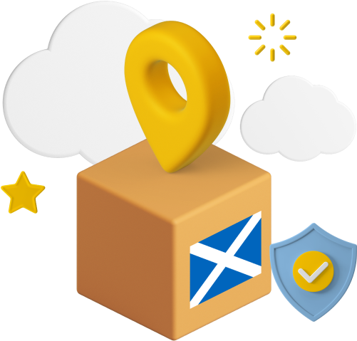 Scotland flag on parcel box graphic 