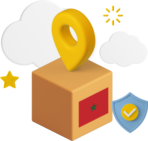 Morocco flag on box with location icon