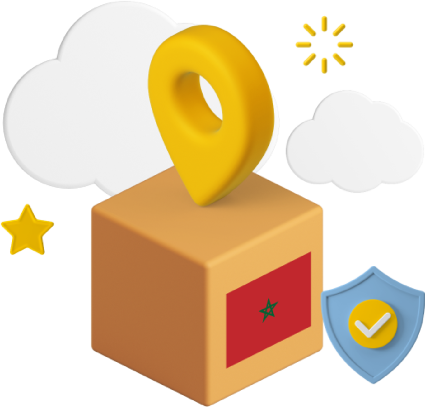 Morocco flag on box with location icon