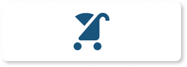 Blue animated pushchair on white rectangle