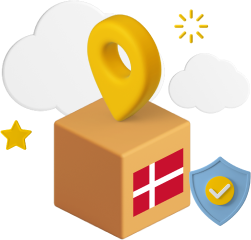 Box with Danish flag on