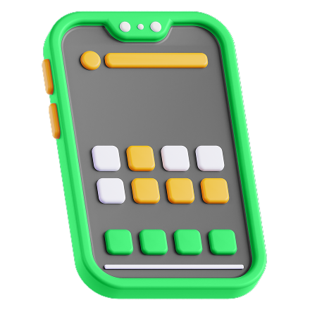 Animated green phone with orange buttons