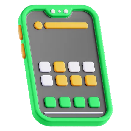 Animated green phone with orange buttons