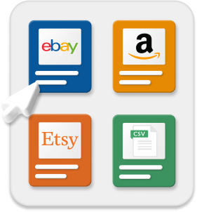 Square tiles with eBay, Amazon, Etsy and CSV logos