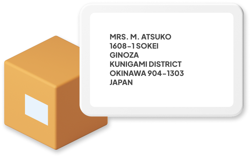 Parcel with Japan Address Example on it