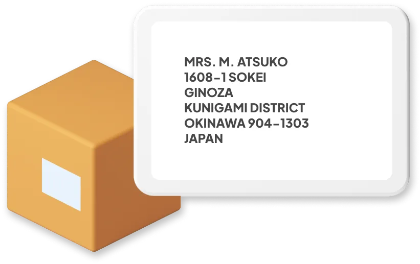 Parcel with Japan Address Example on it