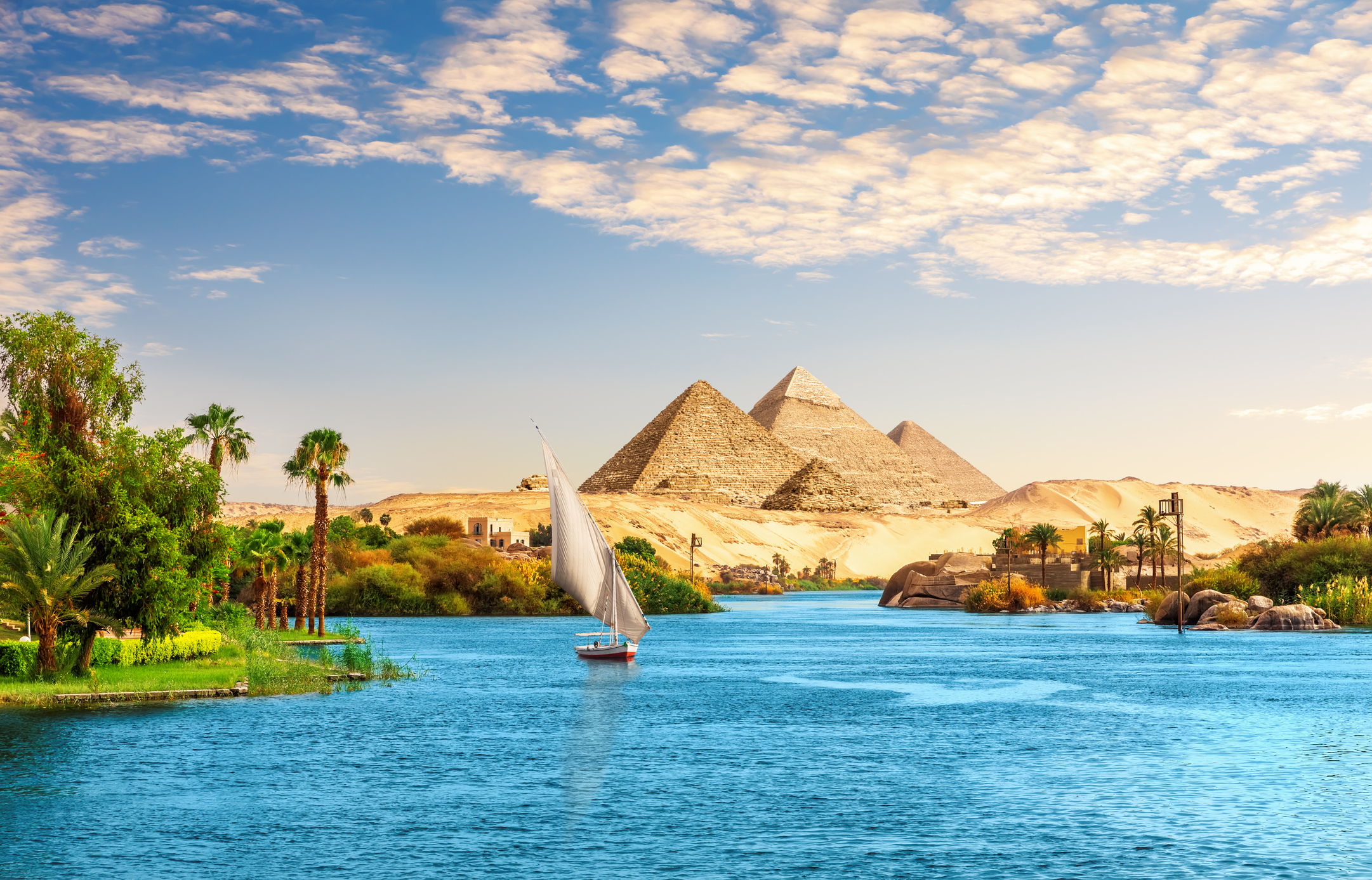 View of Egyptian Pyramids from River Nile