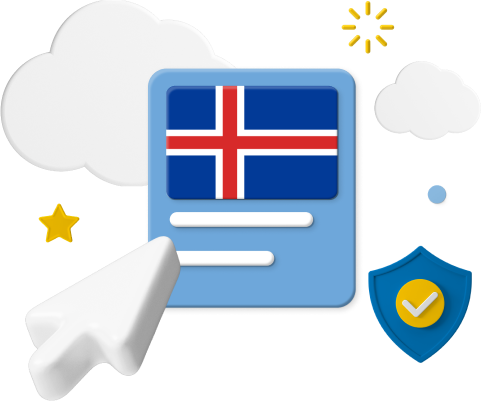 Iceland flag with large cursor and animated icons