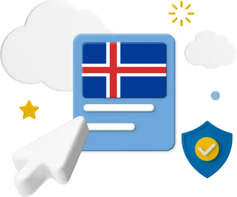 Iceland flag with large cursor and animated icons