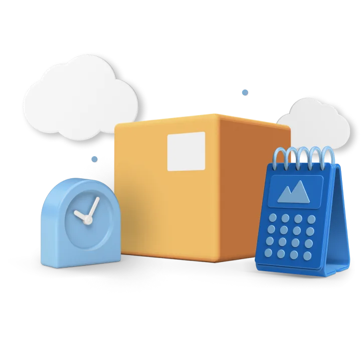 Graphic of parcels with clock and calendar